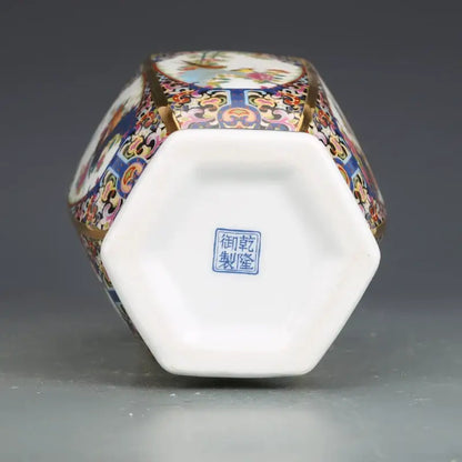 Antique octagonal hand painted porcelain vase living room decor