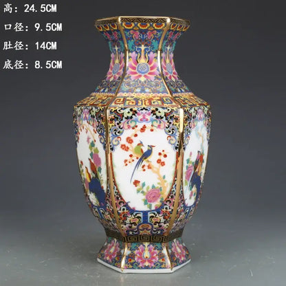 Antique octagonal hand painted porcelain vase living room decor