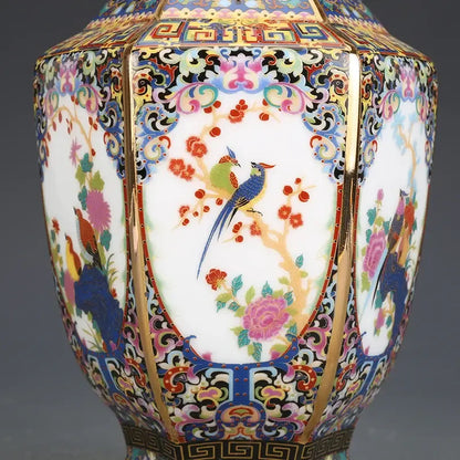 Antique octagonal hand painted porcelain vase living room decor