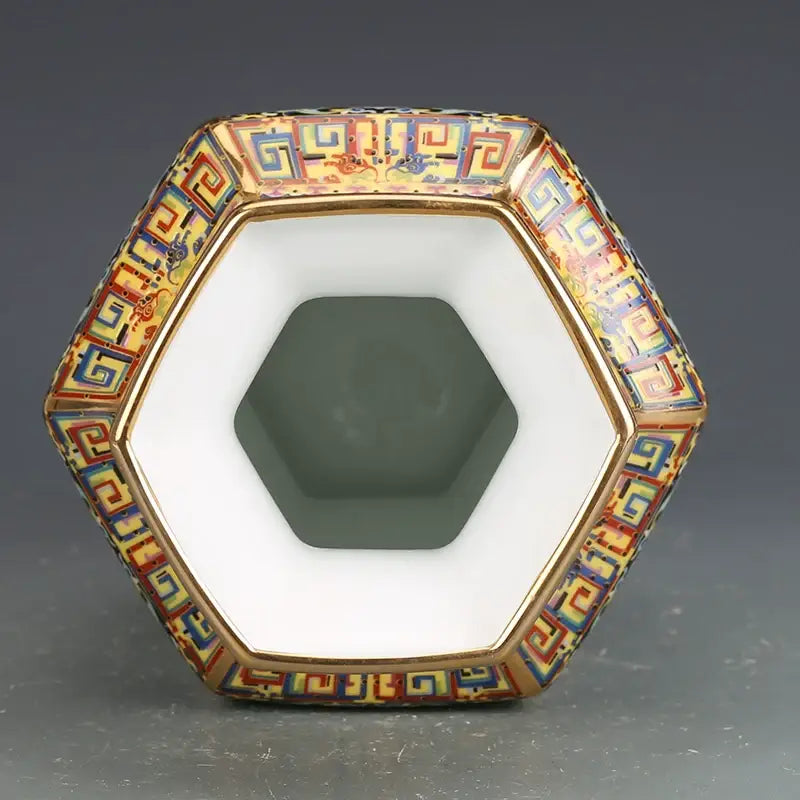 Antique octagonal hand painted porcelain vase living room decor