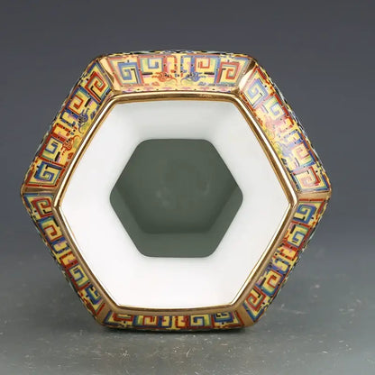 Antique octagonal hand painted porcelain vase living room decor