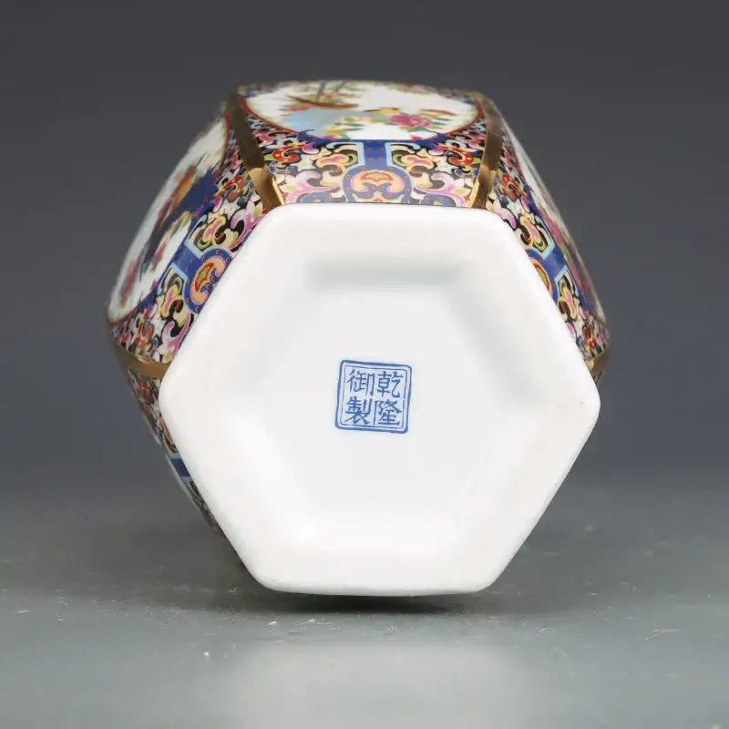 Antique octagonal hand painted porcelain vase living room decor