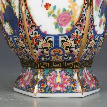Antique octagonal hand painted porcelain vase living room decor