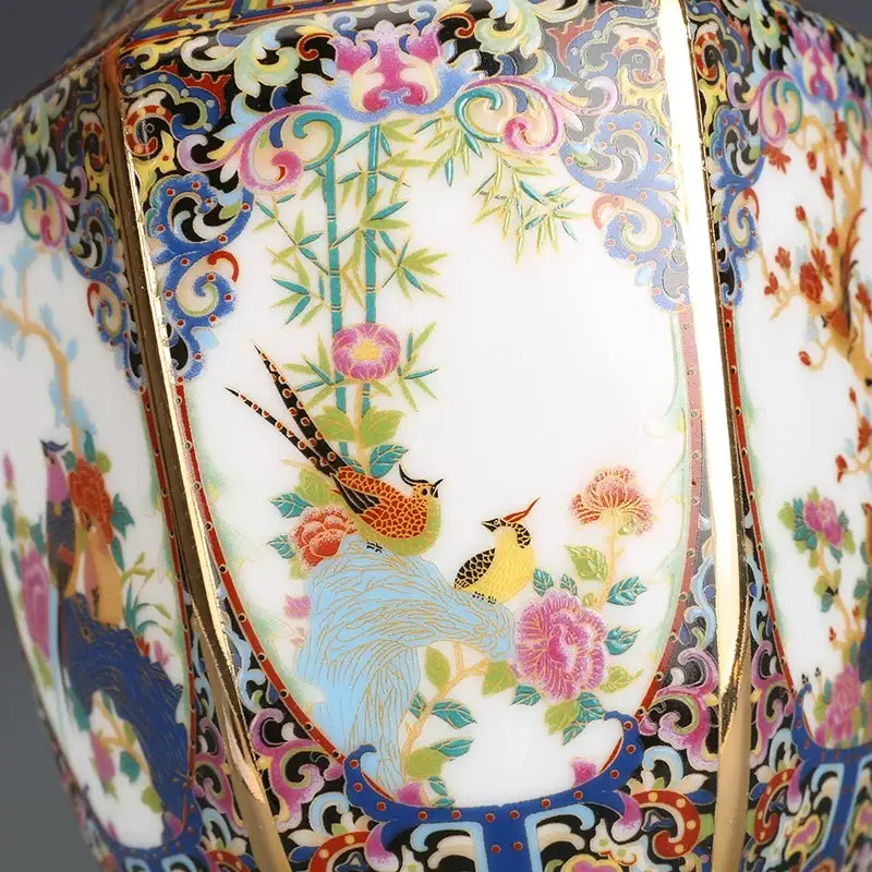 Antique octagonal hand painted porcelain vase living room decor