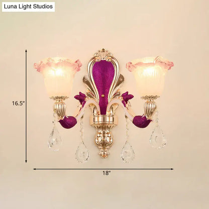 Antique purple & gold double head mount light fixture bedroom sconce