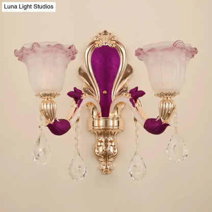 Antique purple & gold double head mount light fixture bedroom sconce