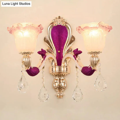 Antique purple & gold double head mount light fixture bedroom sconce