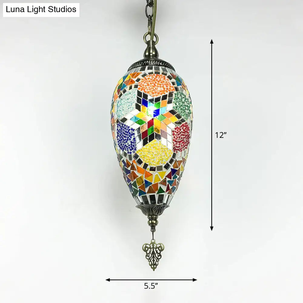 Antique red & yellow bronze glass teardrop pendant kitchen light