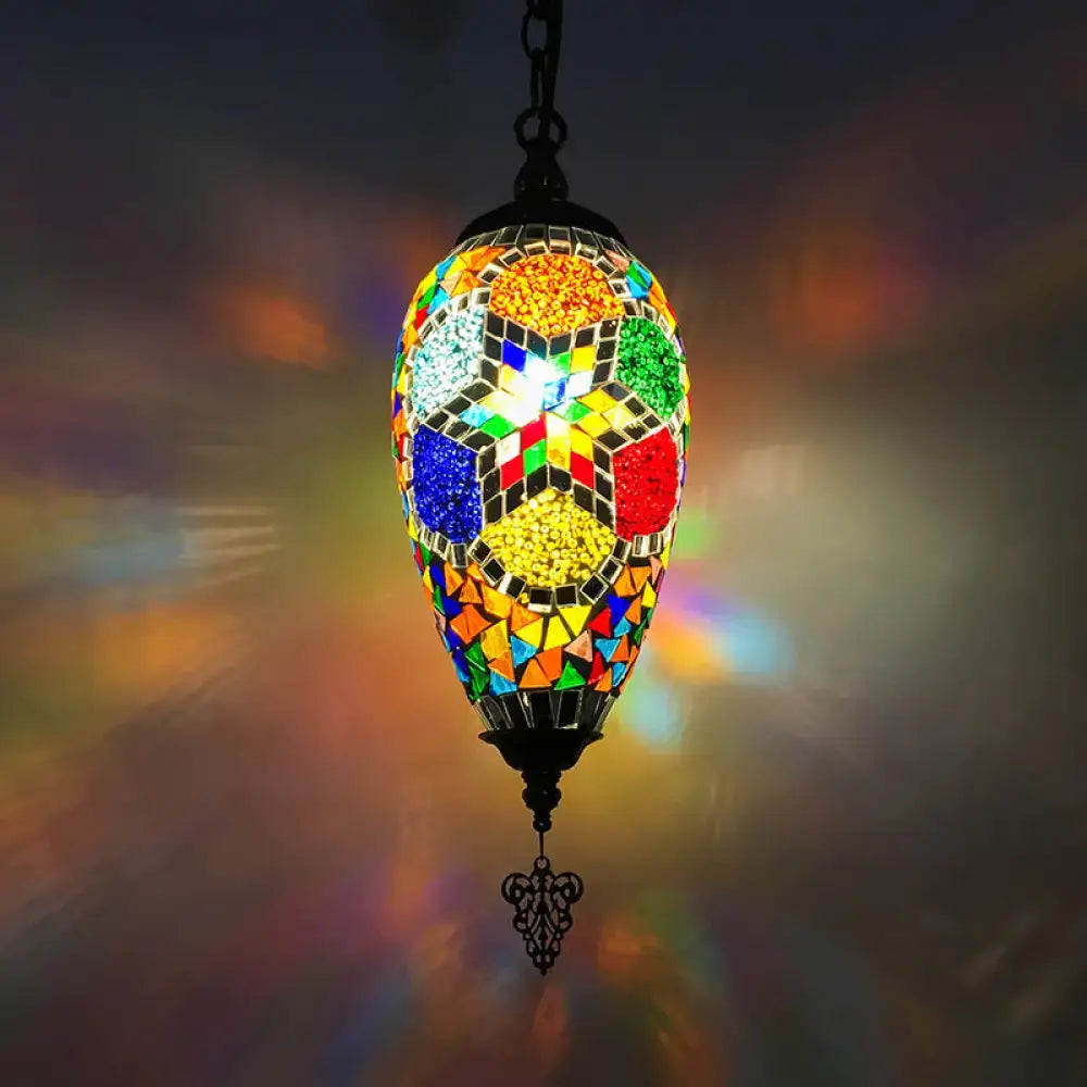 Antique red & yellow bronze glass teardrop pendant kitchen light
