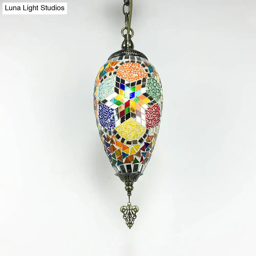 Antique red & yellow bronze glass teardrop pendant kitchen light