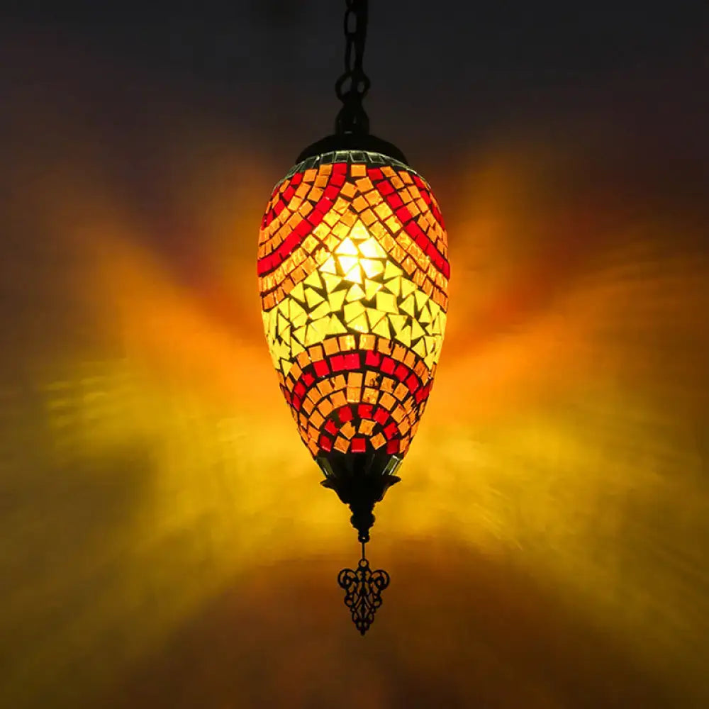 Antique red & yellow bronze glass teardrop pendant kitchen light