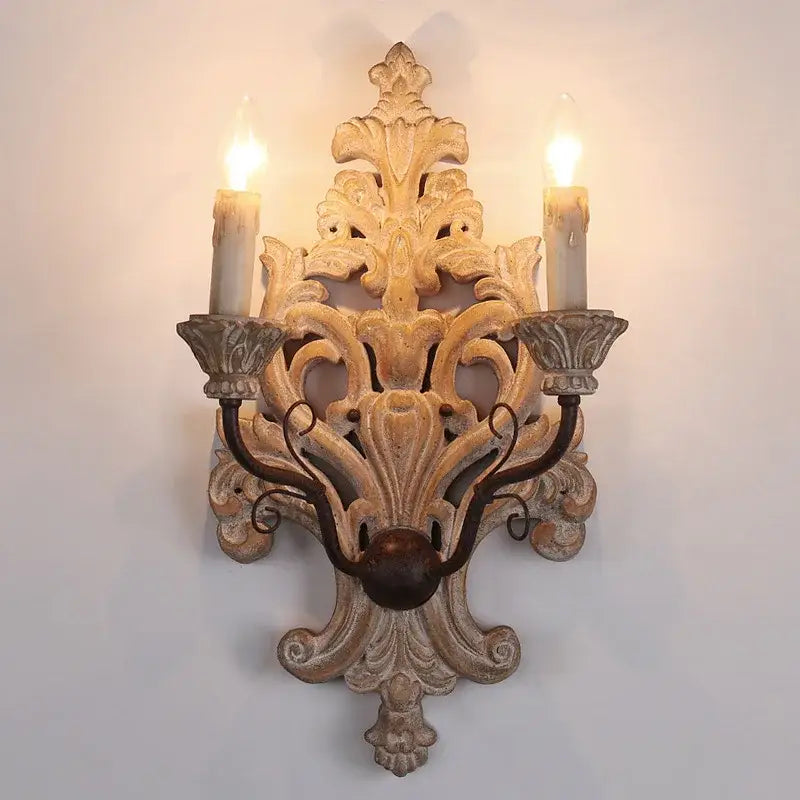 Antique solid wood wall lamp living room ornate sconce