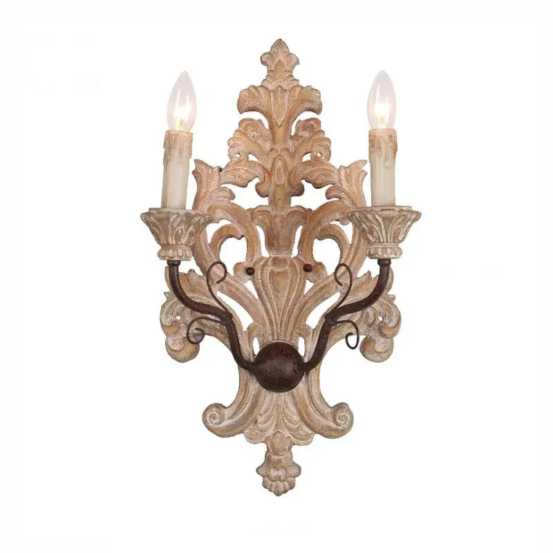 Antique solid wood wall lamp living room ornate sconce