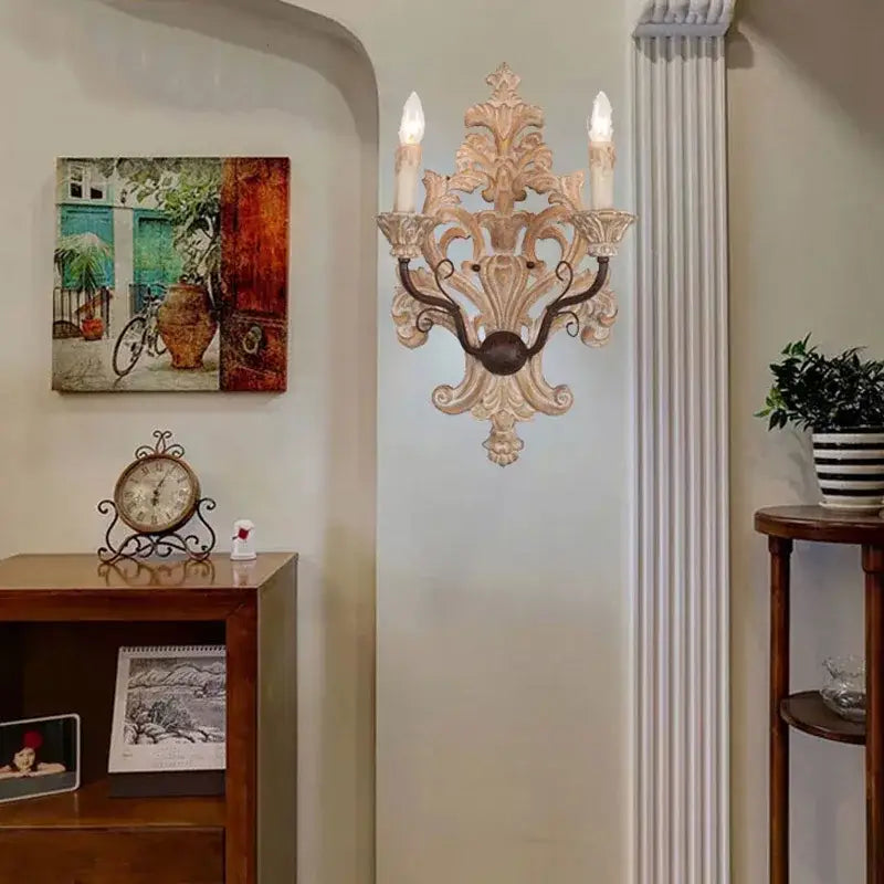 Antique solid wood wall lamp living room ornate sconce