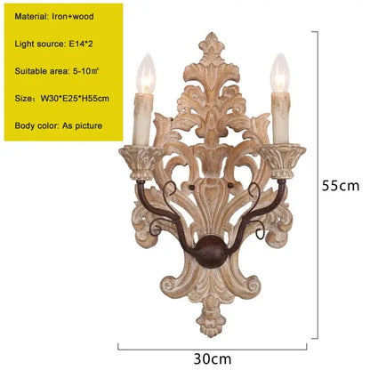 Antique solid wood wall lamp living room ornate sconce