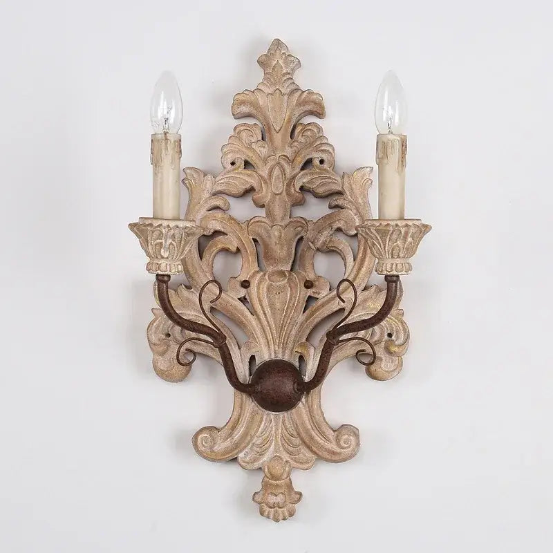 Antique solid wood wall lamp living room ornate sconce