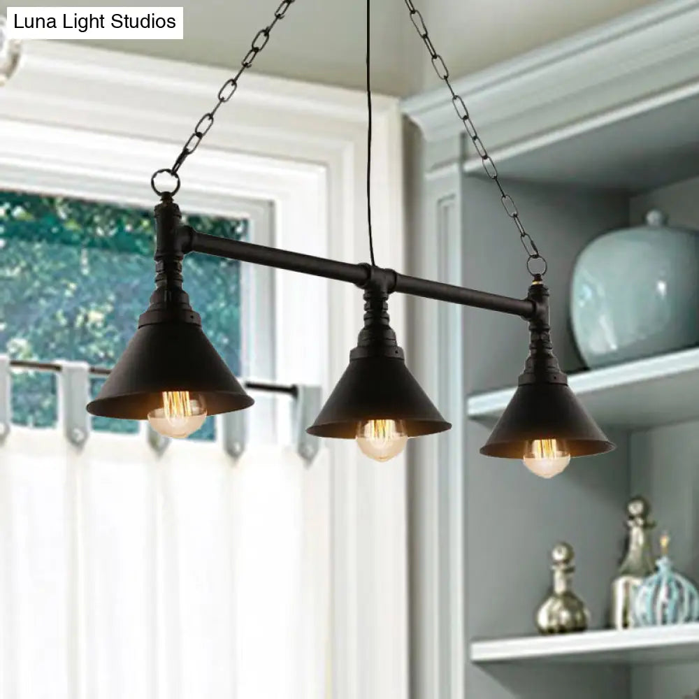 DecorBites™ Antique Style 3-Head Metallic Island Pendant Lamp with Cone Shade - Kitchen Light Fixture