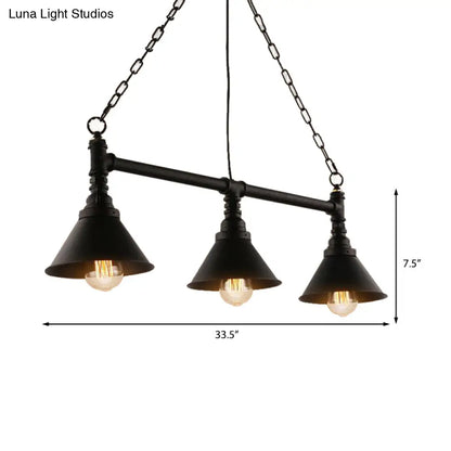 DecorBites™ Antique Style 3-Head Metallic Island Pendant Lamp with Cone Shade - Kitchen Light Fixture