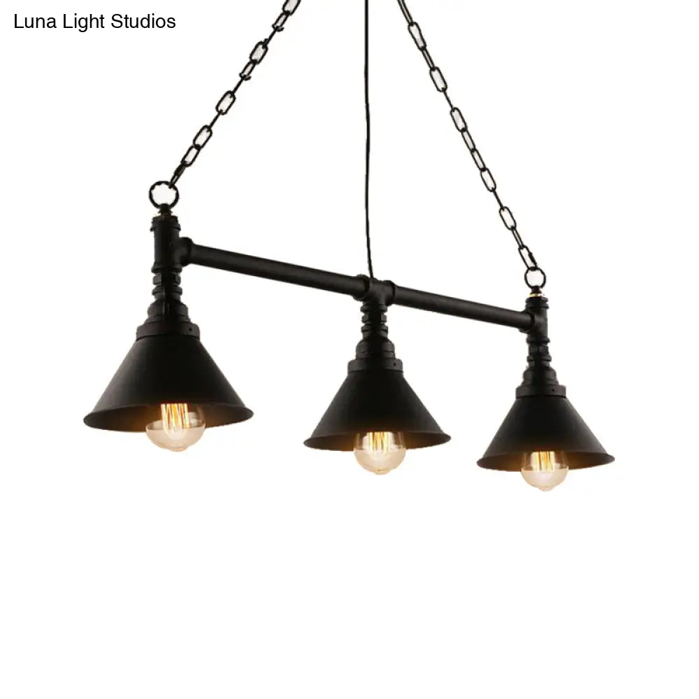 DecorBites™ Antique Style 3-Head Metallic Island Pendant Lamp with Cone Shade - Kitchen Light Fixture