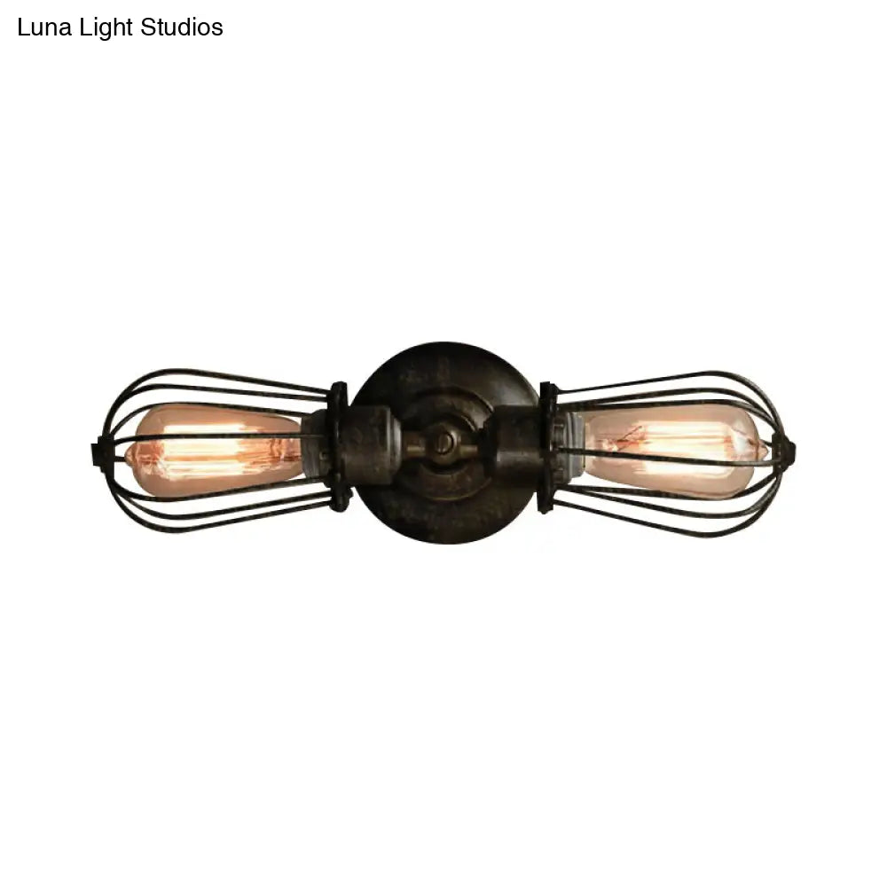 DecorBites™ Antique Style Black/Bronze Caged Sconce Light - 2-Light Wrought Iron Mini Wall Lamp for Dining Room