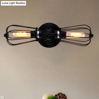 DecorBites™ Antique Style Black/Bronze Caged Sconce Light - 2-Light Wrought Iron Mini Wall Lamp for Dining Room
