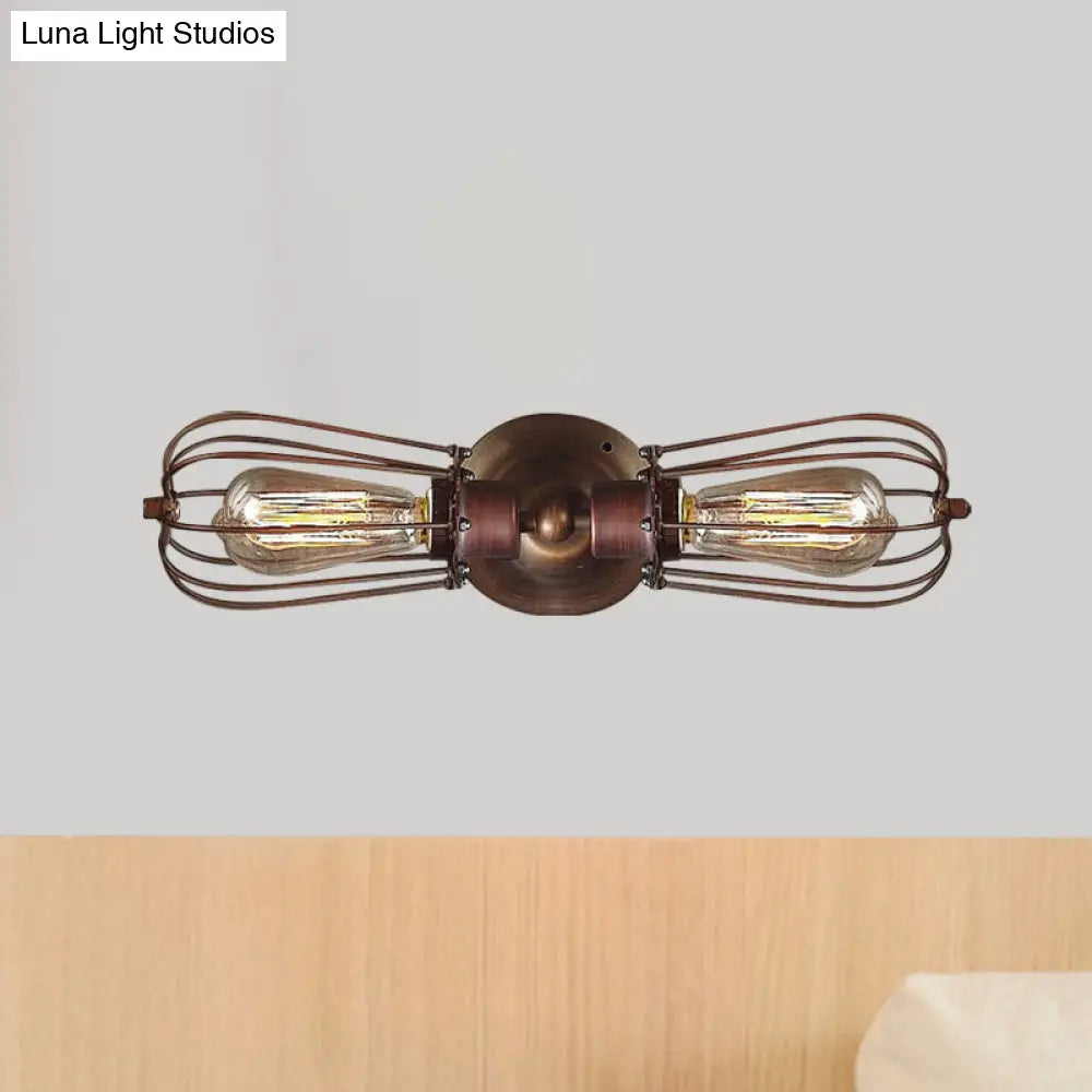 DecorBites™ Antique Style Black/Bronze Caged Sconce Light - 2-Light Wrought Iron Mini Wall Lamp for Dining Room