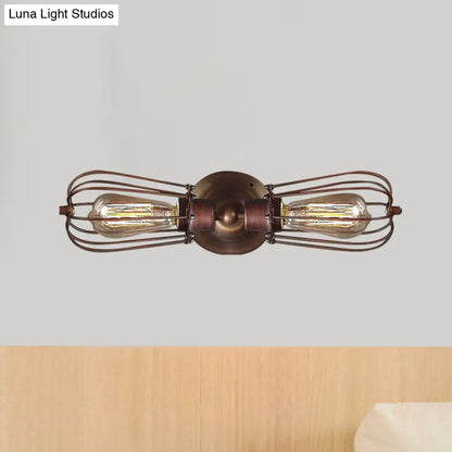 DecorBites™ Antique Style Black/Bronze Caged Sconce Light - 2-Light Wrought Iron Mini Wall Lamp for Dining Room