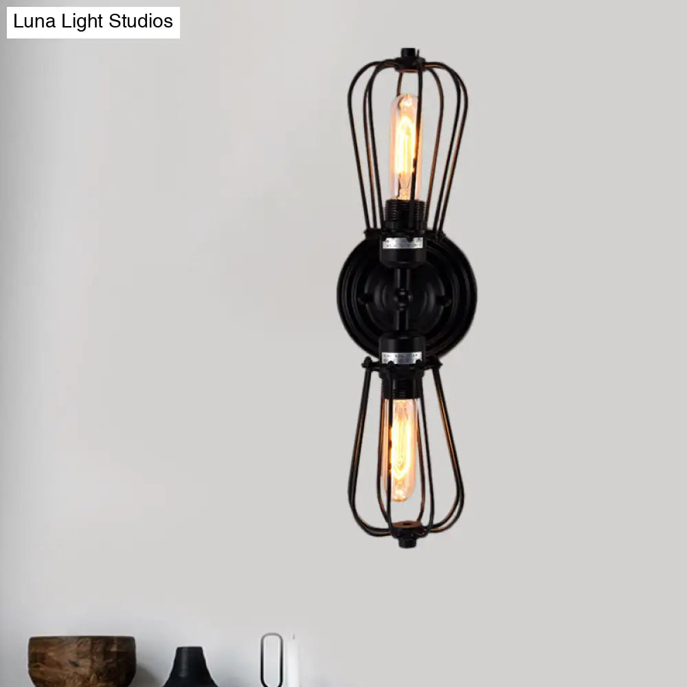 DecorBites™ Antique Style Black/Bronze Caged Sconce Light - 2-Light Wrought Iron Mini Wall Lamp for Dining Room