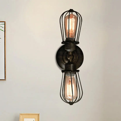 DecorBites™ Antique Style Black/Bronze Caged Sconce Light - 2-Light Wrought Iron Mini Wall Lamp for Dining Room