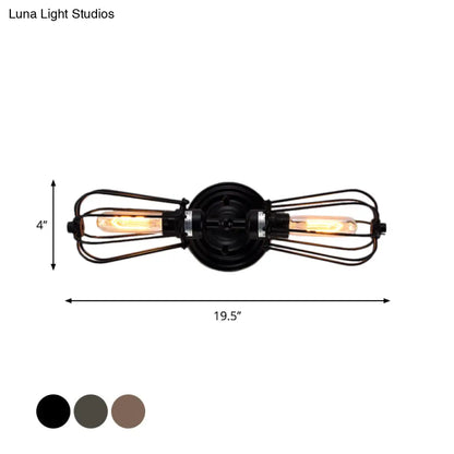 DecorBites™ Antique Style Black/Bronze Caged Sconce Light - 2-Light Wrought Iron Mini Wall Lamp for Dining Room