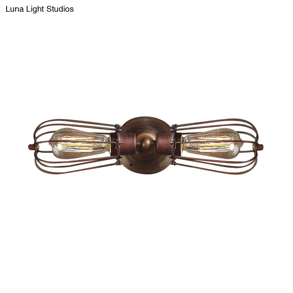 DecorBites™ Antique Style Black/Bronze Caged Sconce Light - 2-Light Wrought Iron Mini Wall Lamp for Dining Room