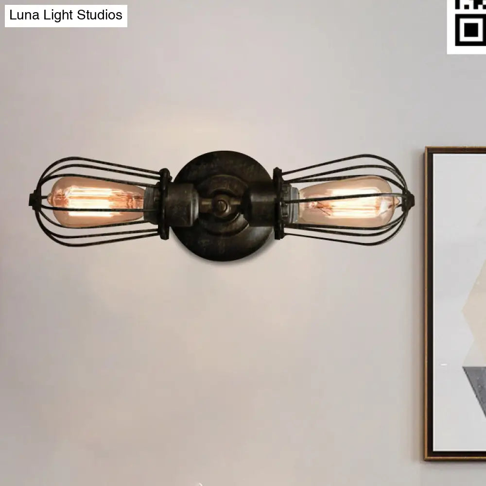 DecorBites™ Antique Style Black/Bronze Caged Sconce Light - 2-Light Wrought Iron Mini Wall Lamp for Dining Room