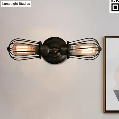 DecorBites™ Antique Style Black/Bronze Caged Sconce Light - 2-Light Wrought Iron Mini Wall Lamp for Dining Room