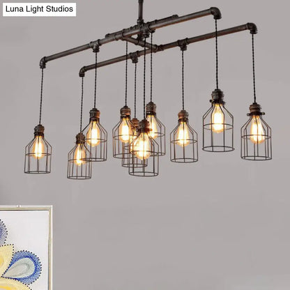 DecorBites™ Antique Style Bronze Iron Pendant Light with 6/10 Bulb Cage, Water Pipe Design - Ideal Island Lighting for Dining Room