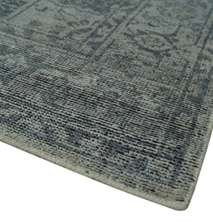 Antique Style Charcoal and Silver Traditional Heriz Medallion 8x10 wool Area Rug