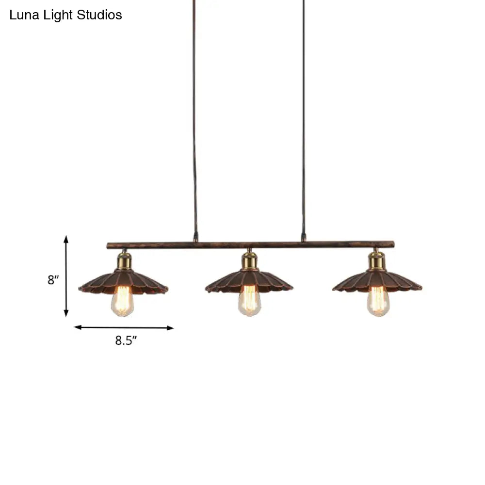 DecorBites™ Antique Style Metal Island Light with Scalloped Edges - Rustic 3-Head Pendant Lighting for Dining Table