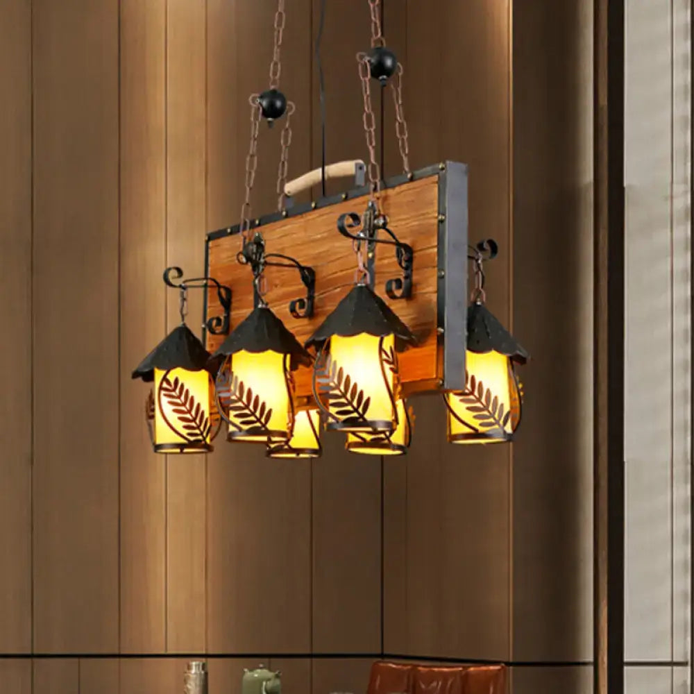 Rustic antique white 6 light chandelier with clear glass shades dining
