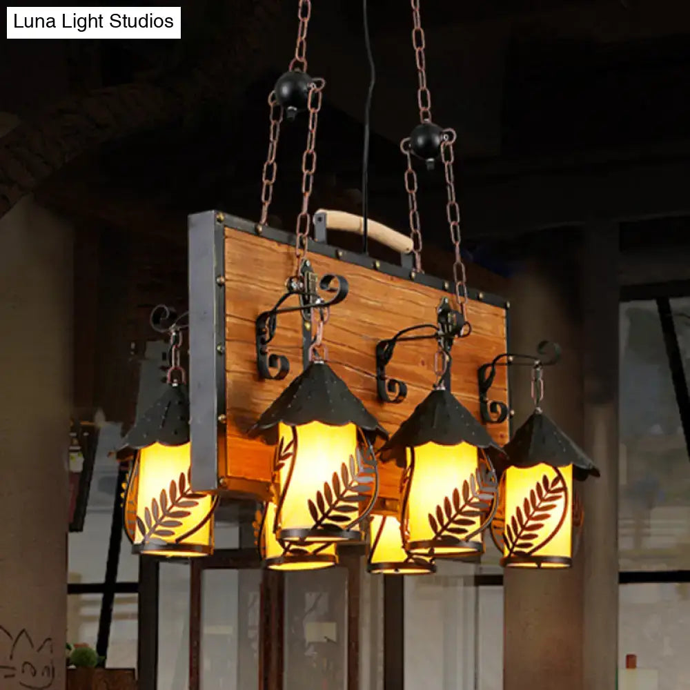 Rustic antique white 6 light chandelier with clear glass shades dining