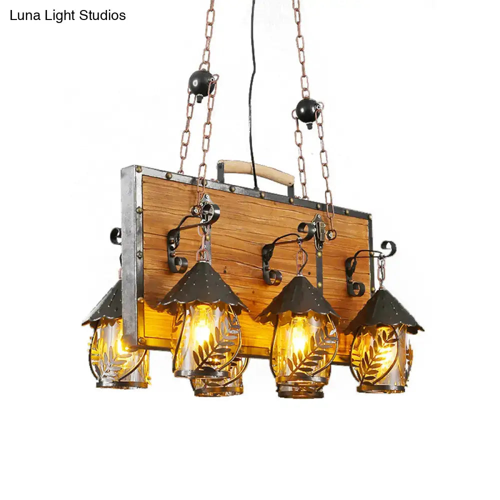 Rustic antique white 6 light chandelier with clear glass shades dining
