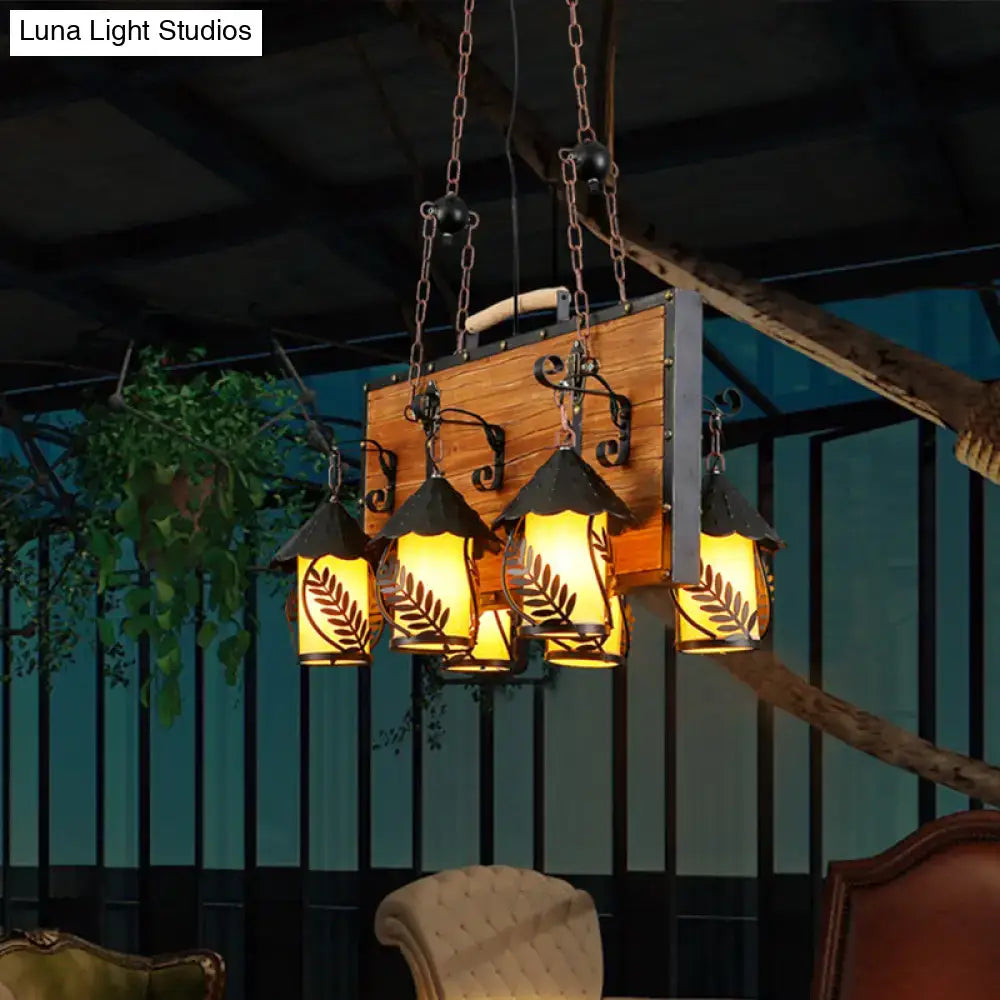 Rustic antique white 6 light chandelier with clear glass shades dining