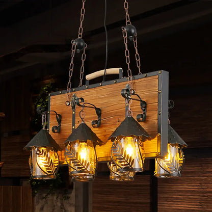 Rustic antique white 6 light chandelier with clear glass shades dining