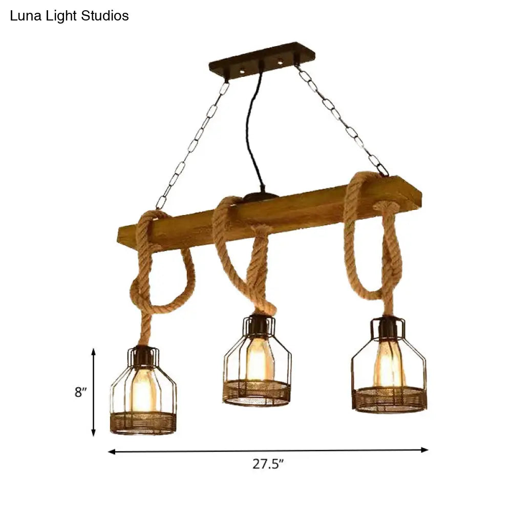 DecorBites™ Antiqued Black Pendant Chandelier – Caged Restaurant Island Lighting (3 Lights)