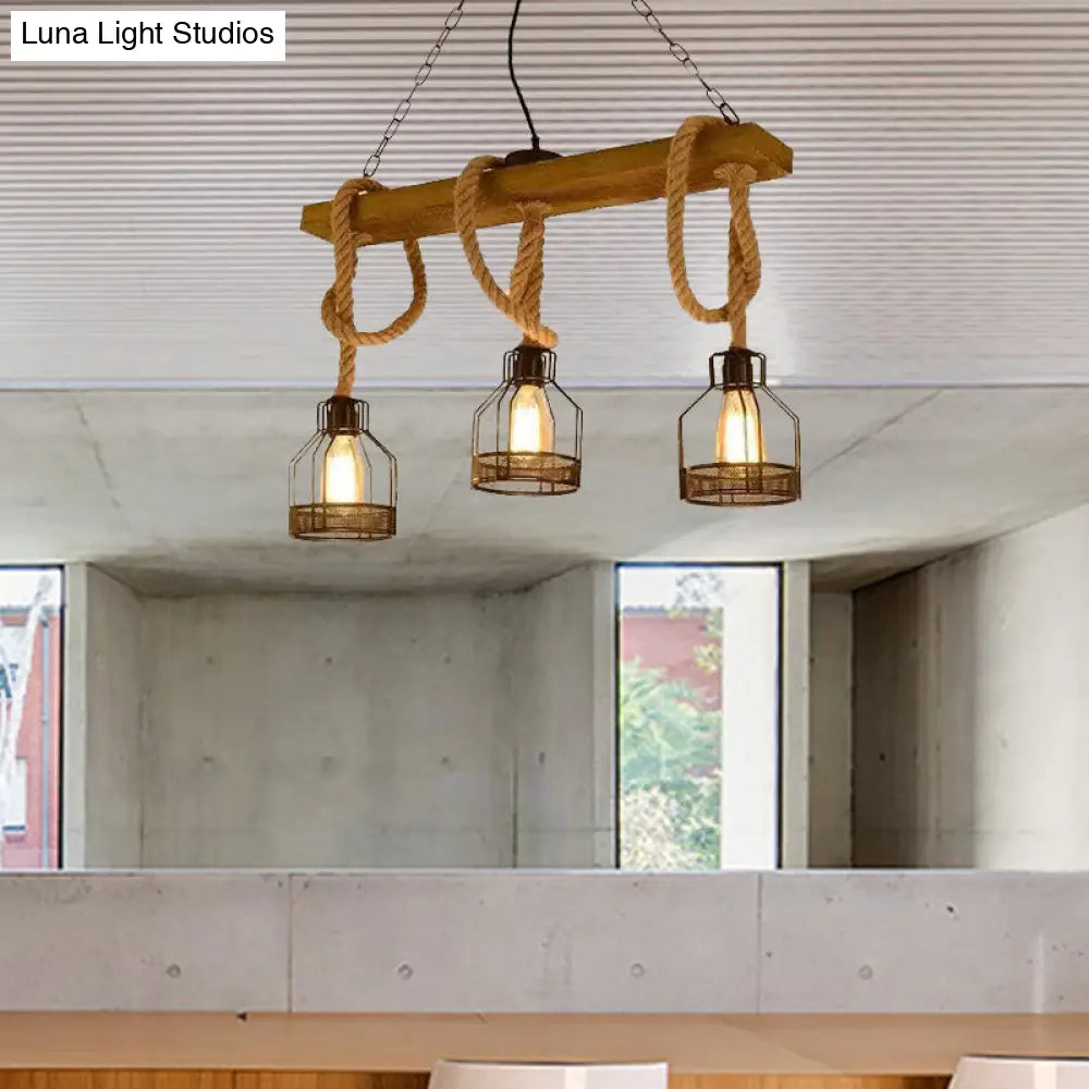 DecorBites™ Antiqued Black Pendant Chandelier – Caged Restaurant Island Lighting (3 Lights)