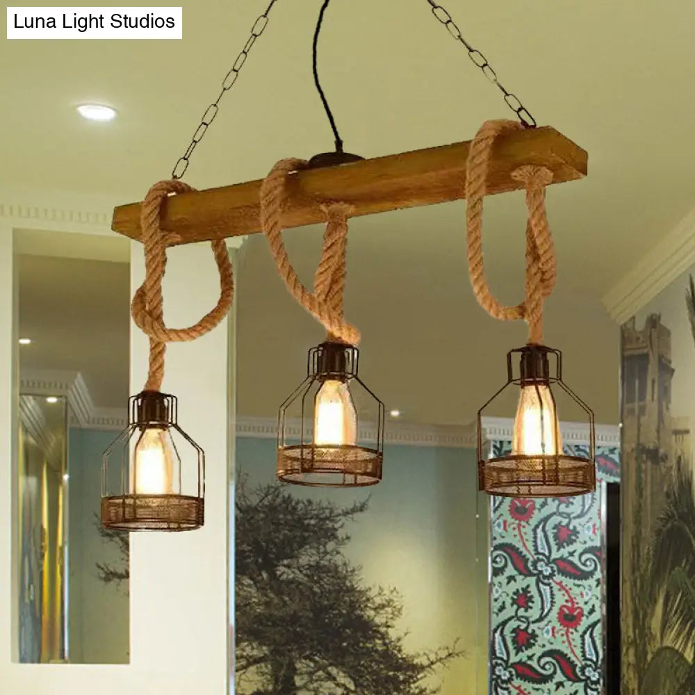DecorBites™ Antiqued Black Pendant Chandelier – Caged Restaurant Island Lighting (3 Lights)