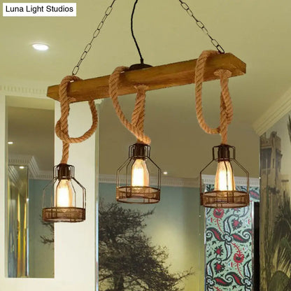 DecorBites™ Antiqued Black Pendant Chandelier – Caged Restaurant Island Lighting (3 Lights)