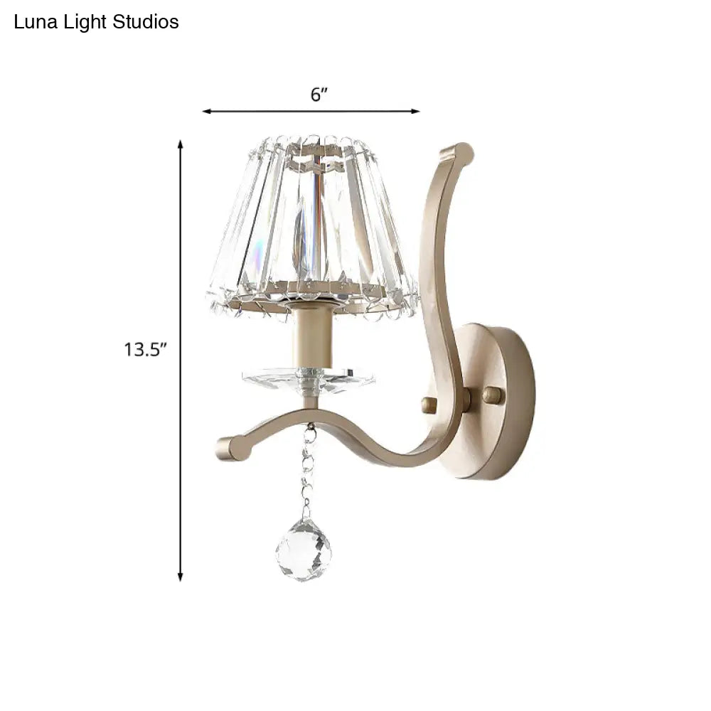DecorBites™ Antiqued Gold Crystal Prism Wall Sconce - Minimalist 1 Head Light Fixture