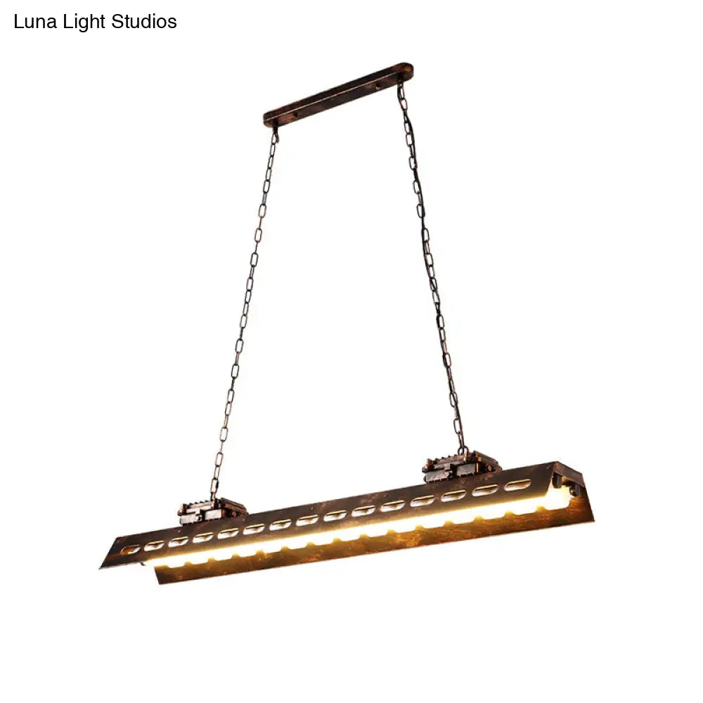 DecorBites™ Antiqued Iron Rectangle Restaurant Island Lighting Fixture - Rust Finish, 2 Bulbs, Ceiling Hang