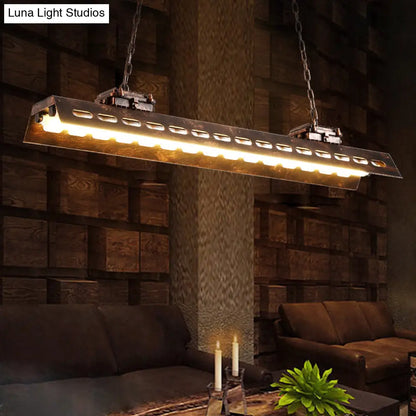 DecorBites™ Antiqued Iron Rectangle Restaurant Island Lighting Fixture - Rust Finish, 2 Bulbs, Ceiling Hang