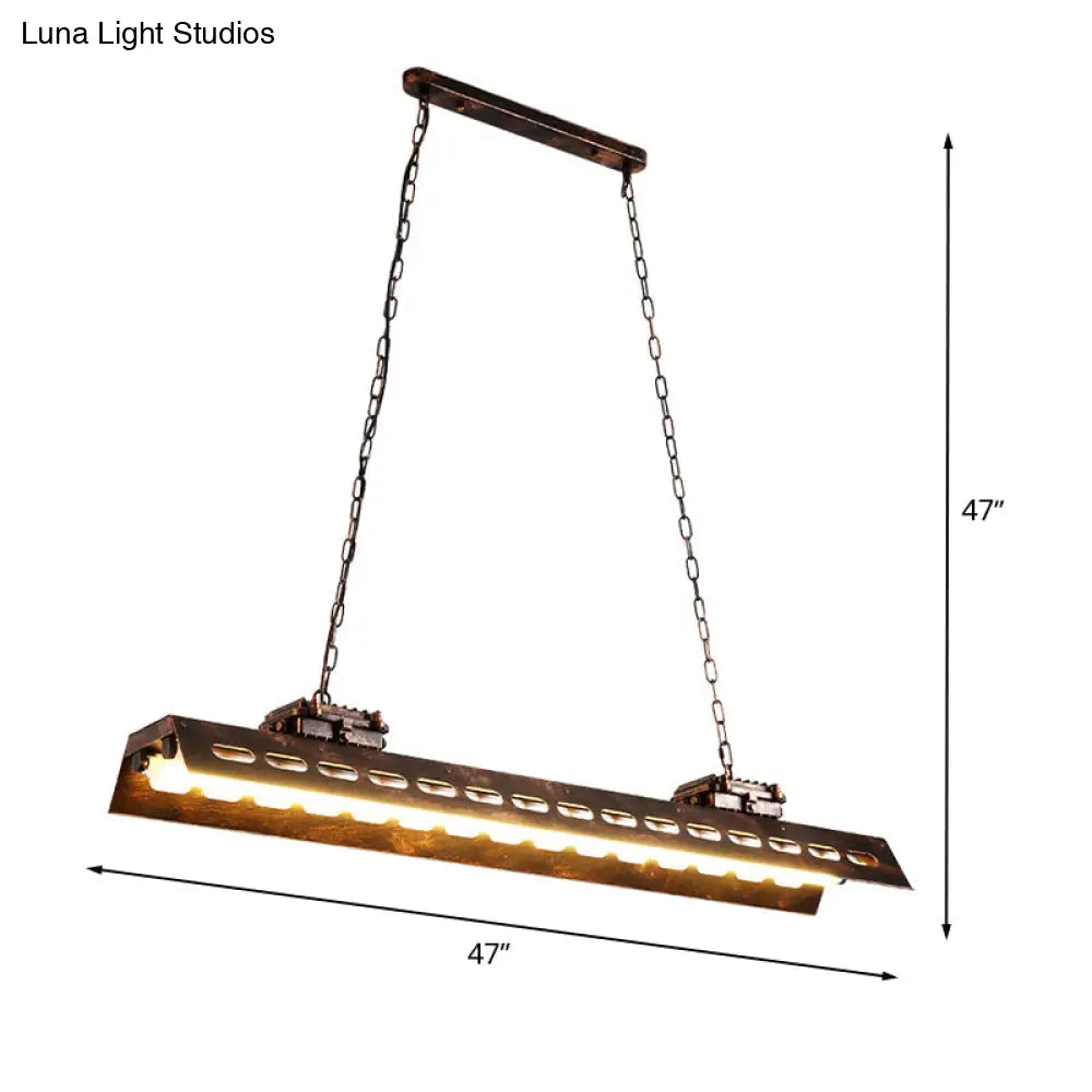 DecorBites™ Antiqued Iron Rectangle Restaurant Island Lighting Fixture - Rust Finish, 2 Bulbs, Ceiling Hang