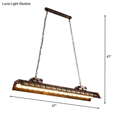 DecorBites™ Antiqued Iron Rectangle Restaurant Island Lighting Fixture - Rust Finish, 2 Bulbs, Ceiling Hang